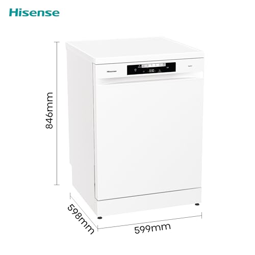 Hisense HS622E90WUK Freestanding Standard Dishwasher 85cm High - E Rated, White, 24 x 23 x 33 inches (L x W x H) [Energy Class E]