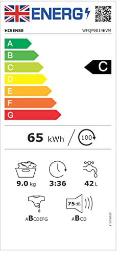 Hisense-WFQP9014EVM-Freestanding-9 KG-Front Load Washing Durable Inverter Machine-Steam Wash-Quick Wash-15 Washing Programs-1400 RPM-White-Energy Rating C