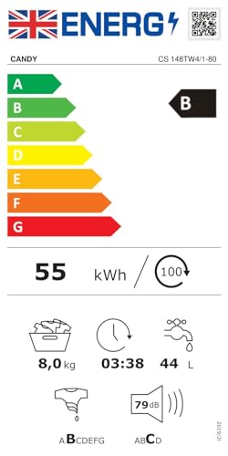Candy CS148TW4/1-80 8kg Freestanding Washing Machine with 1400 rpm - White - B Rated