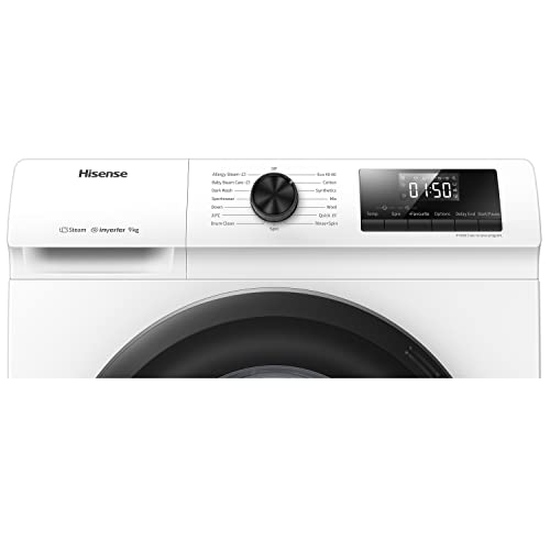 Hisense-WFQP9014EVM-Freestanding-9 KG-Front Load Washing Durable Inverter Machine-Steam Wash-Quick Wash-15 Washing Programs-1400 RPM-White-Energy Rating C