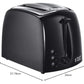 Russell Hobbs Textures 2 Slice Toaster (Extra Wide Slots, 6 Browning levels, Frozen, cancel & reheat function with indicator lights, Removable crumb tray, 850W, Black matt & high gloss finish) 21641