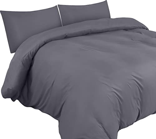 Utopia Bedding Duvet Cover Double - Soft Microfibre Polyester - Bedding Quilt Cover Set, with Pillow cases (Grey)