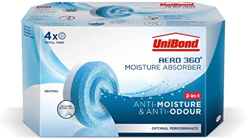 UniBond AERO 360° Moisture Absorber Neutral Refill Tab, ultra-absorbent and odour-neutralising, for AERO 360° Dehumidifier, Condensation Absorbers, 450 g ( Pack of 4)