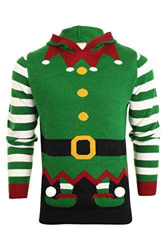 Xact Men's Novelty Hooded Christmas Jumper (Elf - Green) L