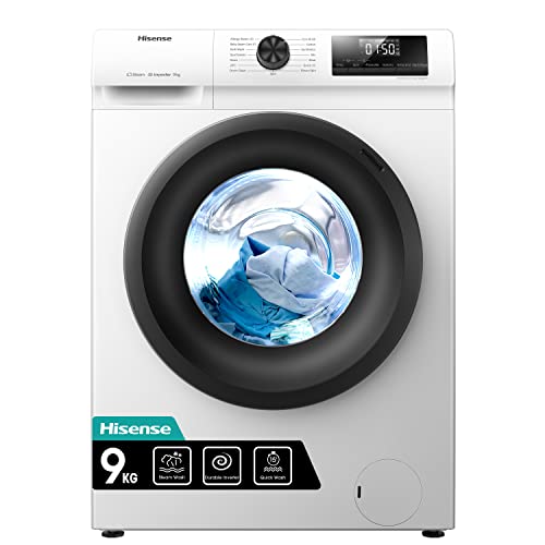 Hisense-WFQP9014EVM-Freestanding-9 KG-Front Load Washing Durable Inverter Machine-Steam Wash-Quick Wash-15 Washing Programs-1400 RPM-White-Energy Rating C