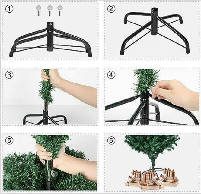 SHATCHI Alaskan Pine Black/Green/White Christmas Bushy Looking Artificial Tree with Metal Stand Xmas Home Décor, PVC, 6Ft/180CM