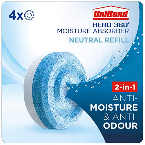 UniBond AERO 360° Moisture Absorber Neutral Refill Tab, ultra-absorbent and odour-neutralising, for AERO 360° Dehumidifier, Condensation Absorbers, 450 g ( Pack of 4)