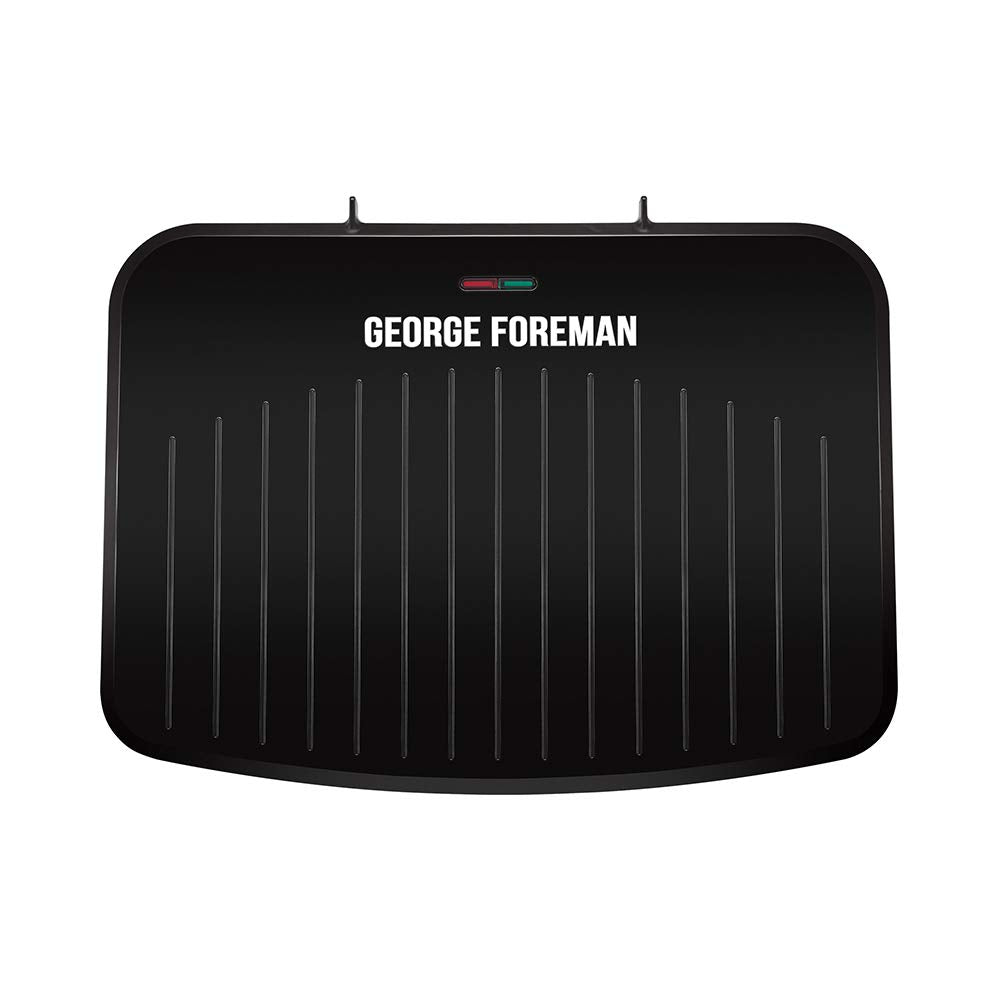 George Foreman Large Electric Fit Grill [Non stick, Healthy, Griddle, Toastie, Hot plate, Panini, BBQ, Energy saving, Vertical storage, Easy clean, Drip tray, Ready to cook light] Black, 2400W 25820