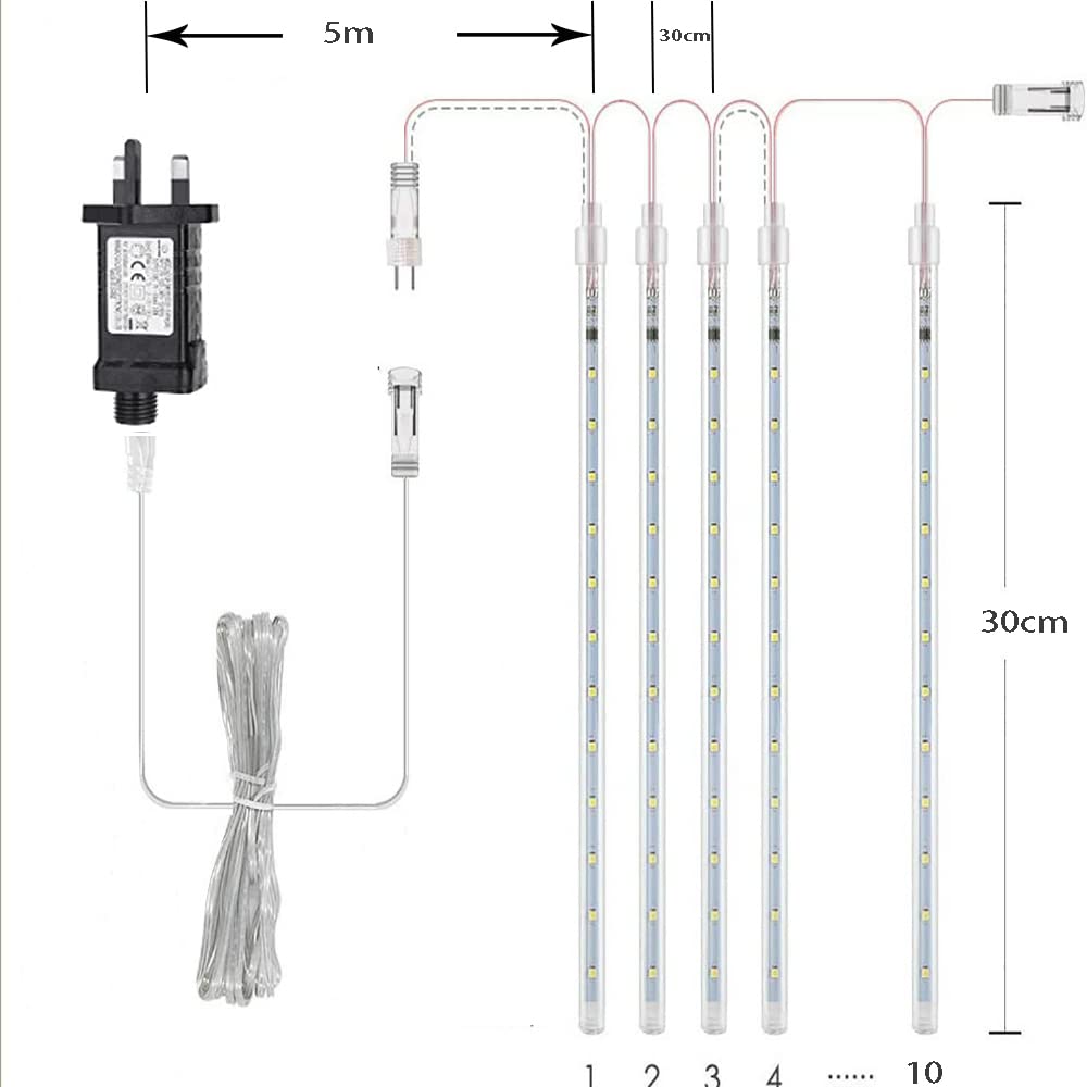 Kwaiffeo Outdoor Christmas Lights, Meteor Shower Lights Snow Falling Lights 12 inch 10 Tube Outside Christmas Lights for Xmas Tree Halloween Decorations Window Wedding Party, White…