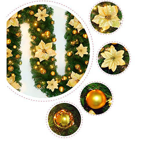 9ft Christmas Garland with LED Lights, Battery Operated Pre-Lit Artificial Garland for Christmas Decor Stairs Wall Door Indoor Outdoor (Golden, ONE SIZE)