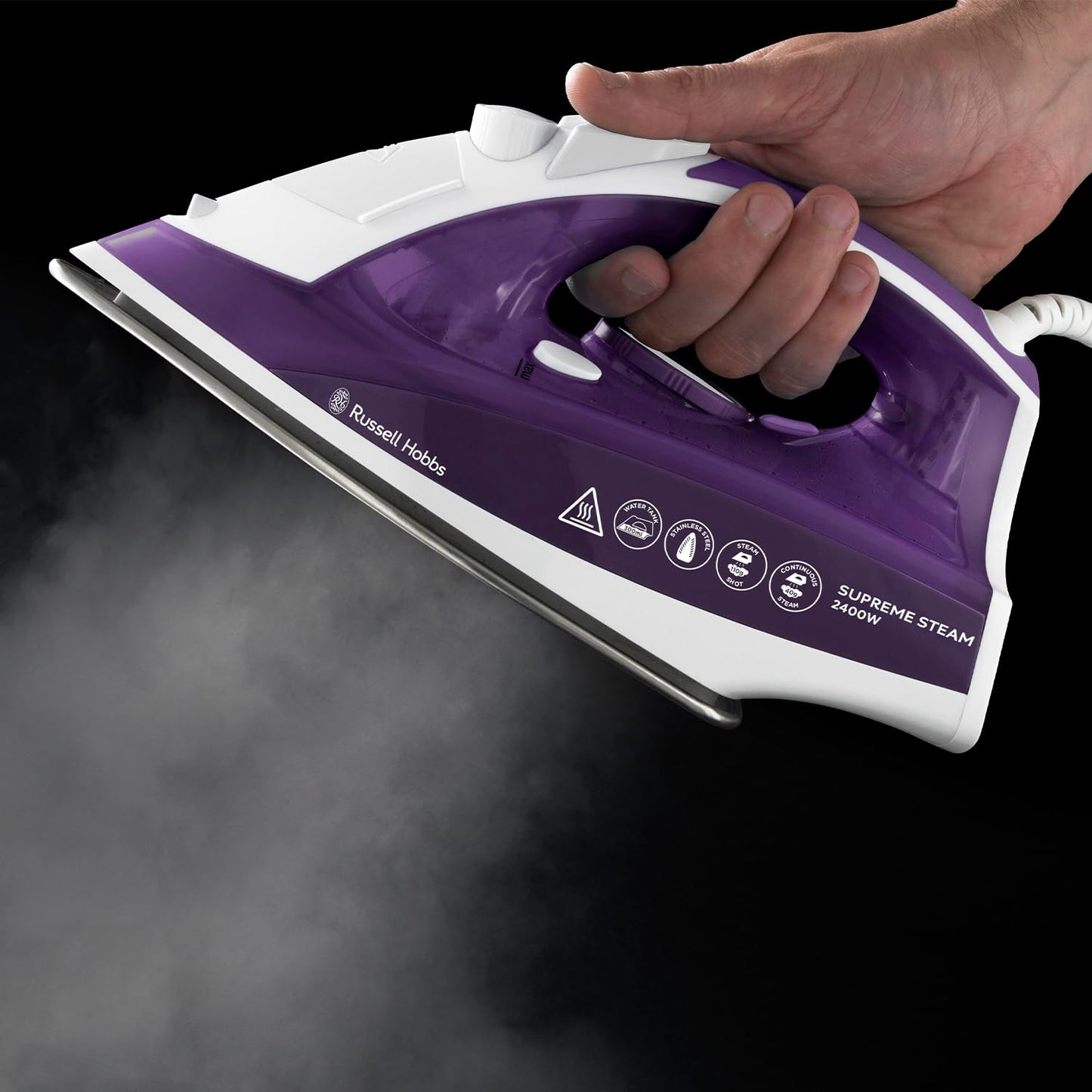 Russell Hobbs Supreme Steam Iron, Powerful vertical steam function, Non-stick stainless steel soleplate, Easy fill 300ml Water Tank, 110g Steam Shot, 40g Continuous steam, 2m Cord, 2400W, 23060