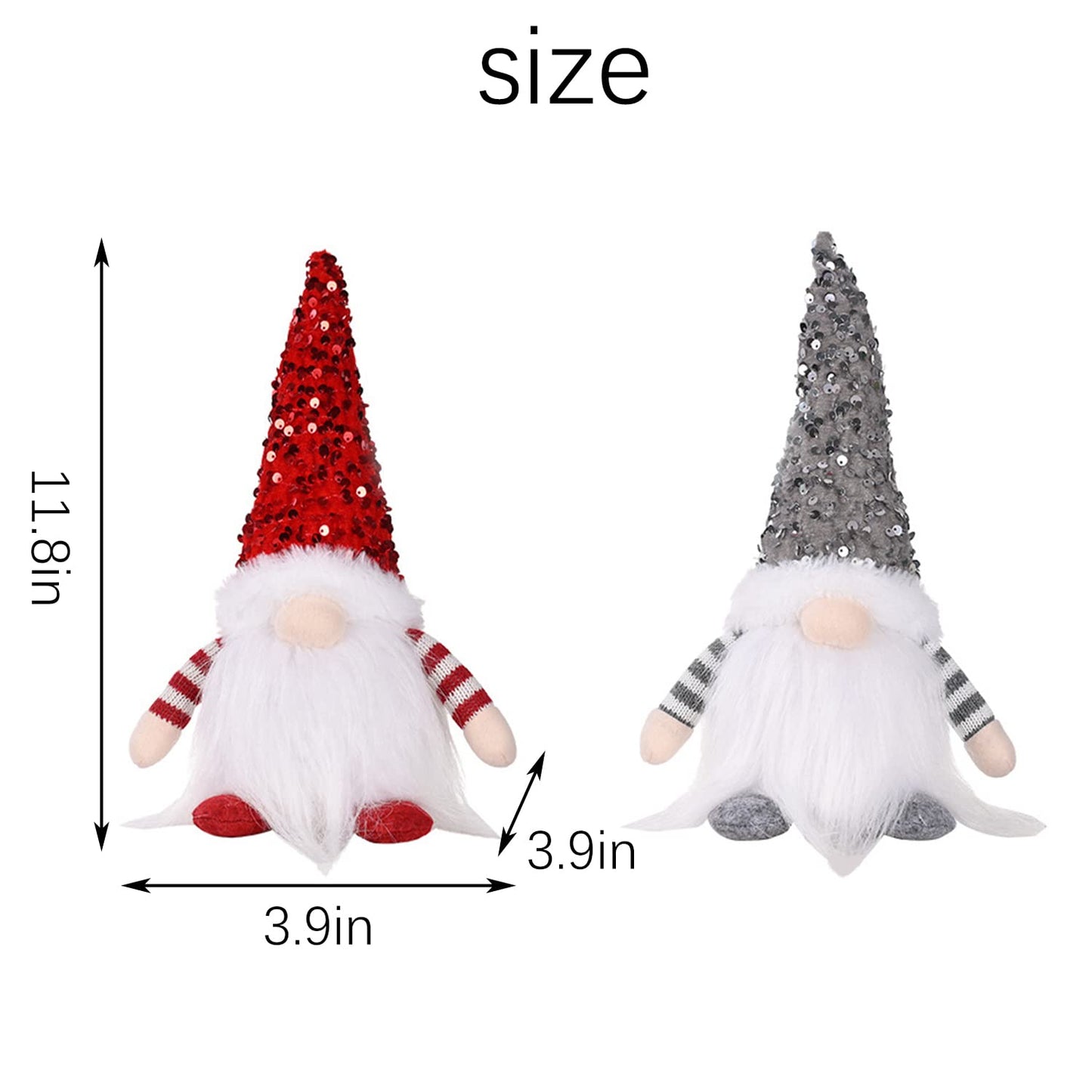 2 Pack Sequin Christmas Gnomes Plush with LED Lighting Beard, Handmade Swedish Tomte Santa Scandinavian Figurine Nordic Plush Elf Doll Gnome Ornaments Christmas Decorations Home Decor Gifts