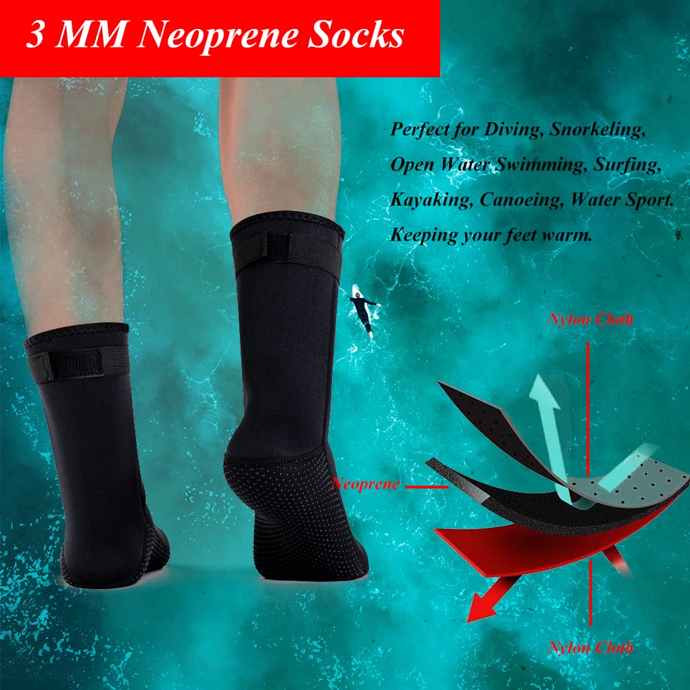 YDQUANI 3mm Neoprene Wetsuit Socks Thermal Anti-slip Diving Socks Boots for Men Women Snorkelling Swimming Surfing Kayaking Canoeing Water Sport (m)