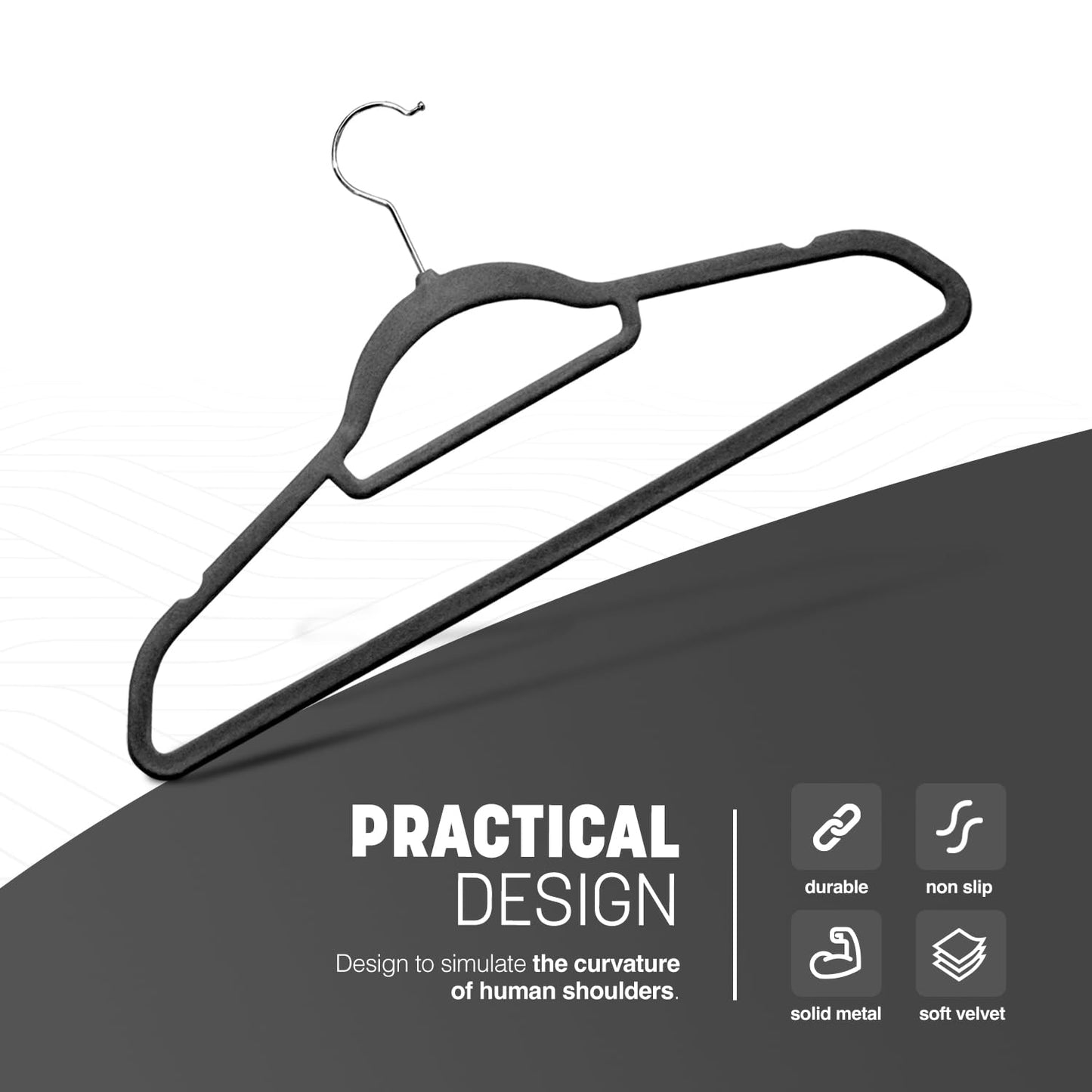 KEPLIN Velvet Hangers 20 Pack - Non-Slip Clothes Hangers with Tie Bar & 360° Hook - Durable & Sturdy, Space-Saving Wardrobe Organisers for Suits, Jackets & Clothes- Home Storage Solution (Black)