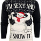 Xact Men's Novely Funny Christmas Jumper, Sexy & I Snow It Slogan, Crew Neck (Navy) L