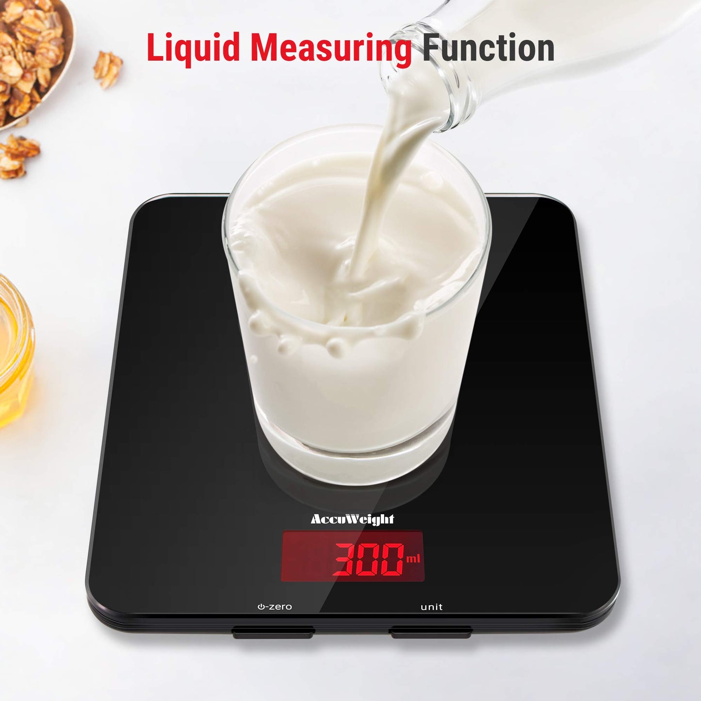 ACCUWEIGHT 201 Digital Kitchen Scales with Tempered Glass Platform Electronic Weighing Food Scale with Backlit LCD Display Multifunctional, for Office School Home Baking Cooking, 5kg/11lb