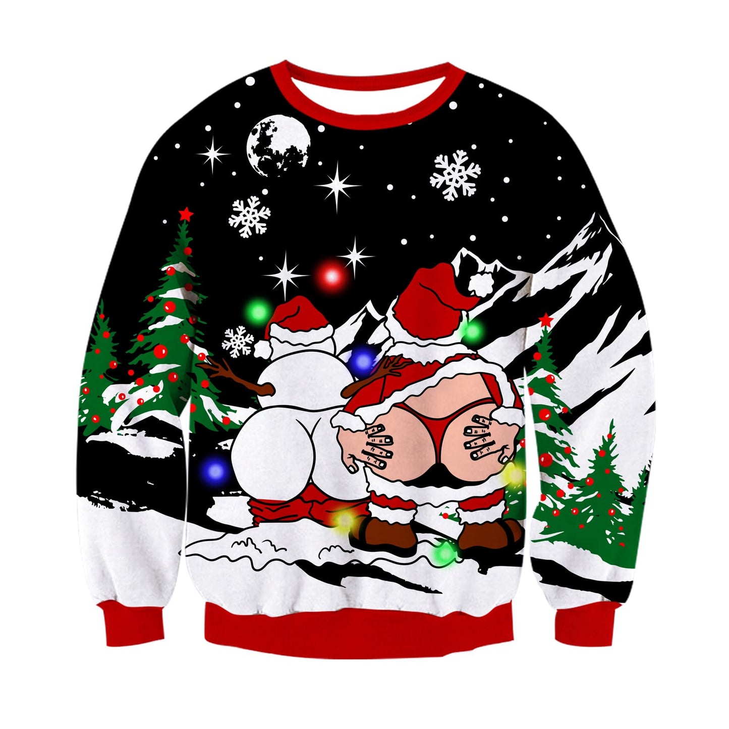 TUONROAD Mens Light Up Christmas Sweater Santa Claus Print Womens Ugly LED Xmas Sweater Crew Neck Ugliest Snowman Jumper Pullover XXL