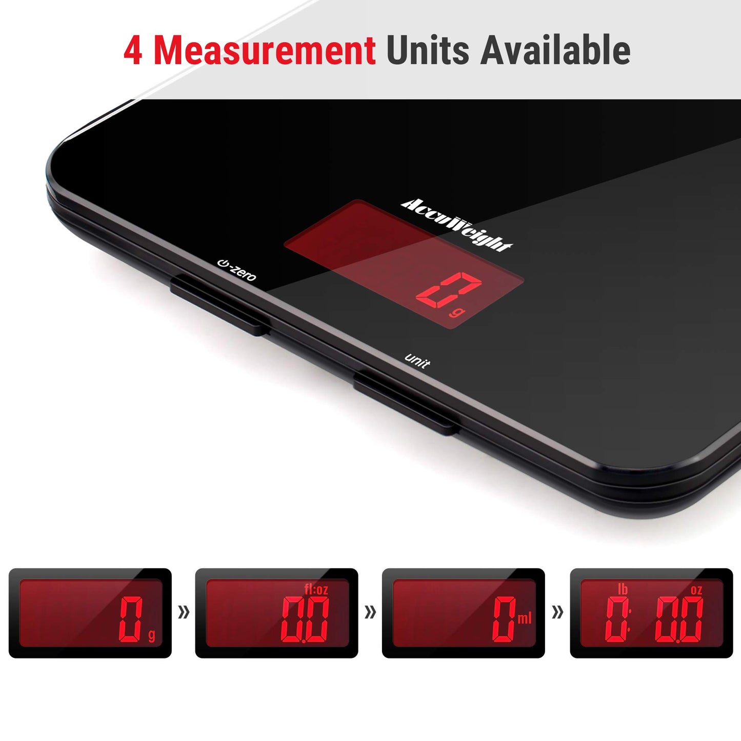 ACCUWEIGHT 201 Digital Kitchen Scales with Tempered Glass Platform Electronic Weighing Food Scale with Backlit LCD Display Multifunctional, for Office School Home Baking Cooking, 5kg/11lb