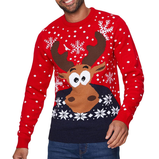 NOROZE Men's Moose Merry Christmas Jumper Xmas Reindeer Elf Football FC Novelty Pullover (M, XMoose Red)