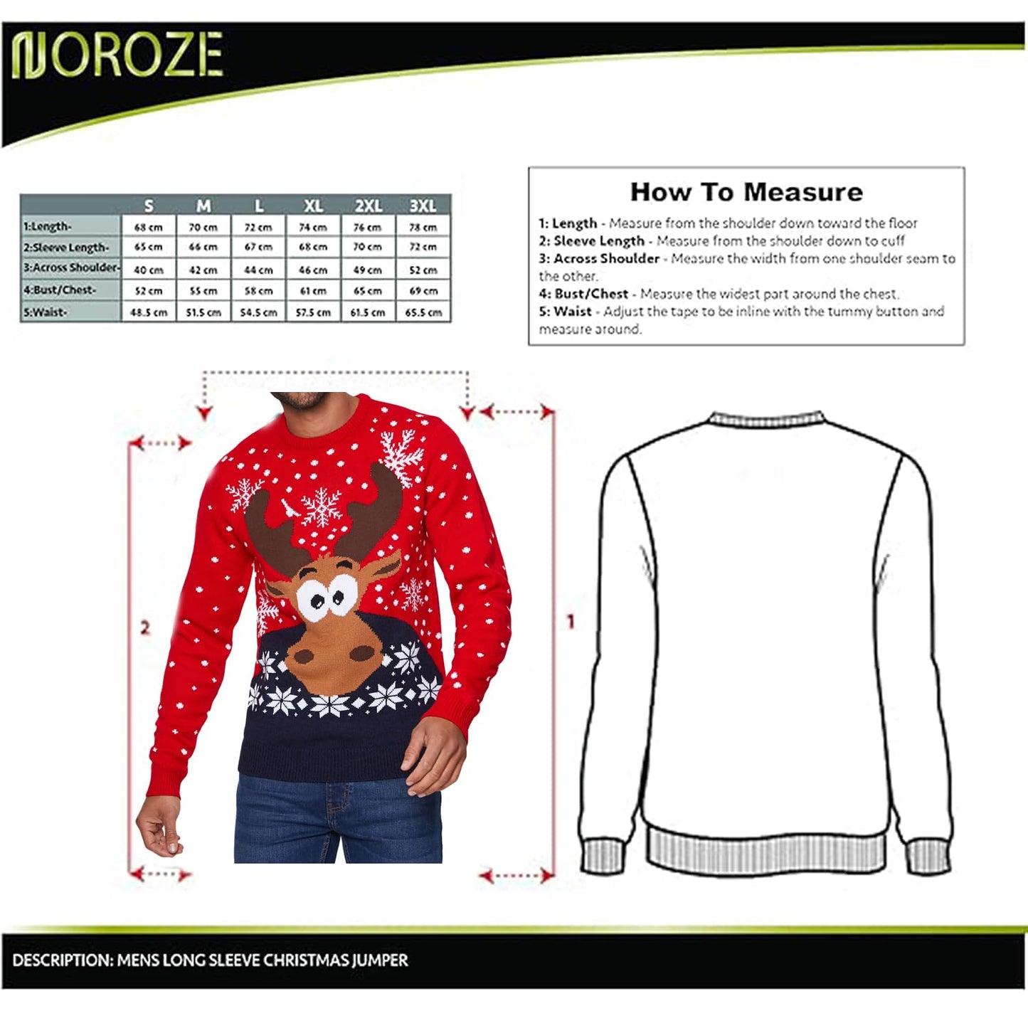 NOROZE Men's Moose Merry Christmas Jumper Xmas Reindeer Elf Football FC Novelty Pullover (M, XMoose Red)