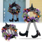 SHAVINGFUN Halloween Decorations,Halloween Wreath,Halloween Witch Wreath Black Wreath with Hat Witches Legs Pumpkin,Indoor Outdoor Home Halloween Decor