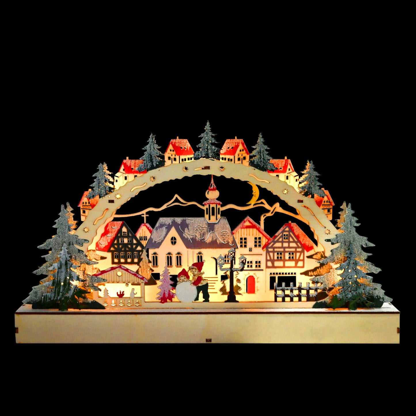 TSLBW Christmas Lights Wooden Festive Scenes LED Wooden Christmas Village Scene Wooden Illuminated Bridge Festive Window Decoration Ornament Indoor Christmas Decoration Battery Operated