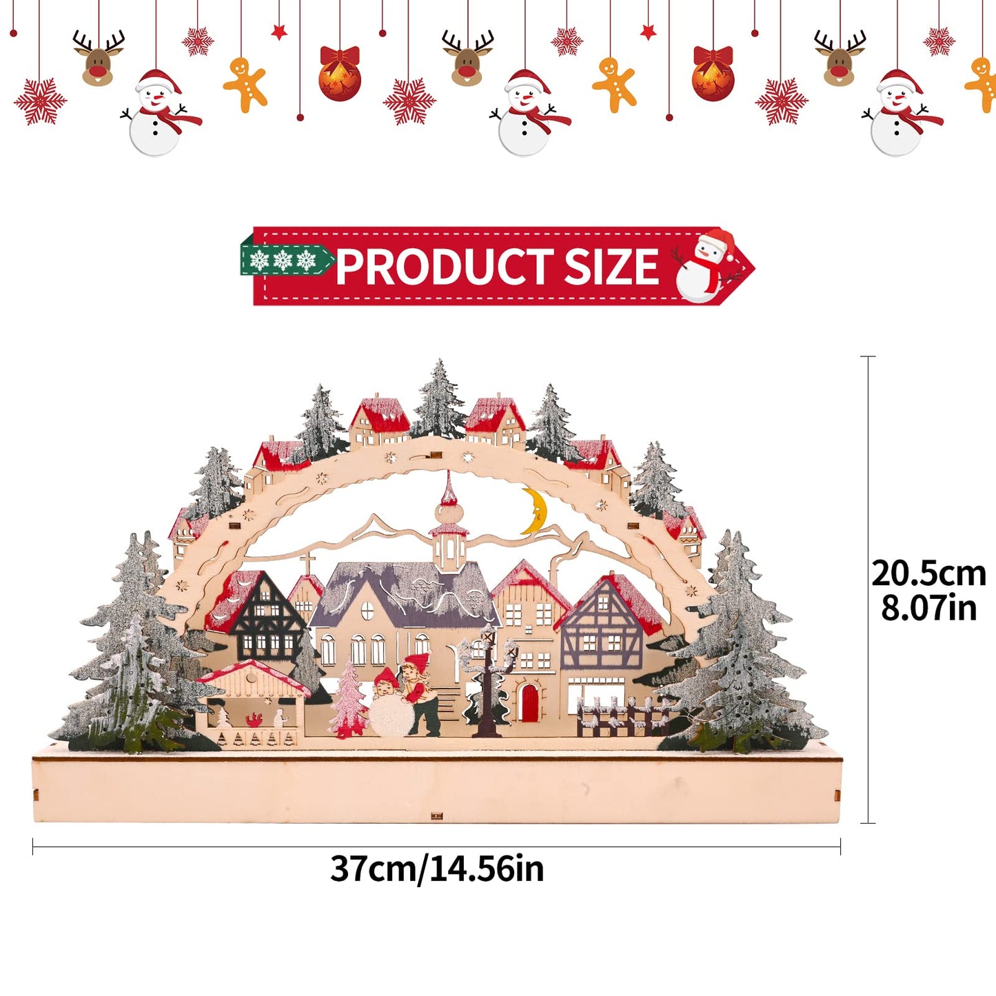 TSLBW Christmas Lights Wooden Festive Scenes LED Wooden Christmas Village Scene Wooden Illuminated Bridge Festive Window Decoration Ornament Indoor Christmas Decoration Battery Operated