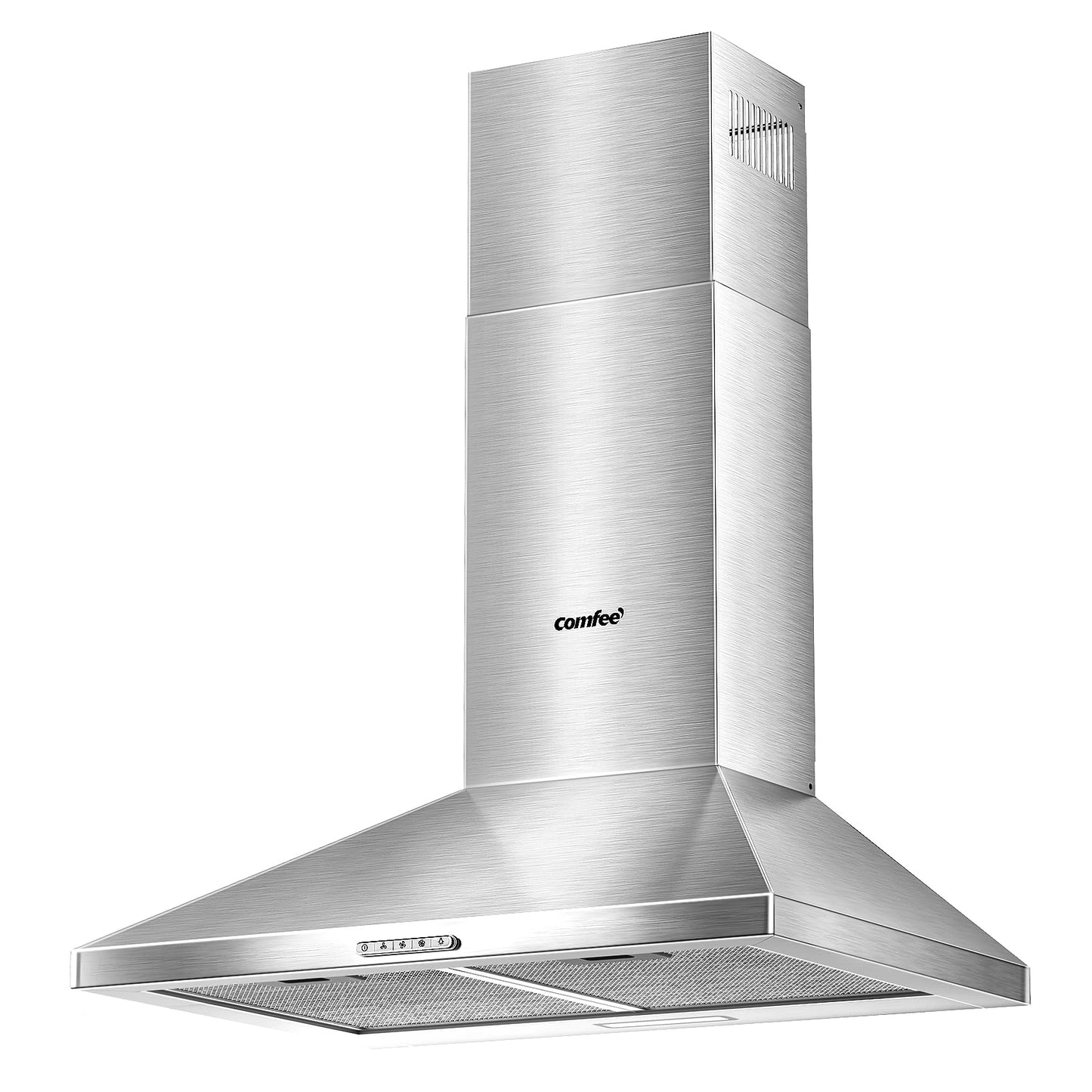 COMFEE' 60 cm Chimney Cooker Hood Stainless Steel Extractor Hood with LED and Recirculating & Ducting System Wall Mounted Range Hood 600 mm Extractor Fan kitchen- Stainless Steel