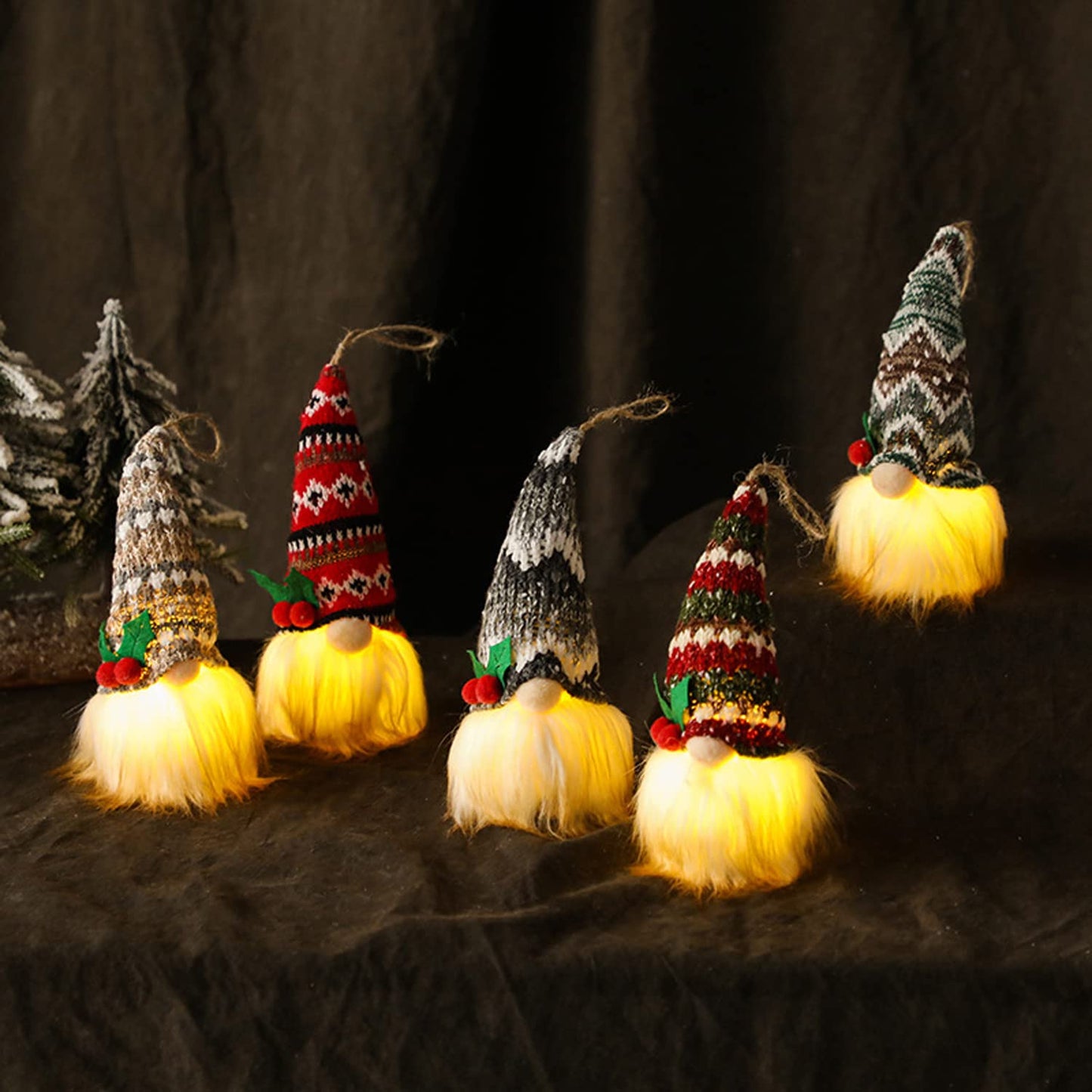 Glowing Christmas Gnomes - Handmade Santa Swedish Gnomes Plush with Sequins Long Hat Decorations Gift, Novelty Xmas Light Up Ornaments Tree Hanging for Home Party Decor (5PCS)