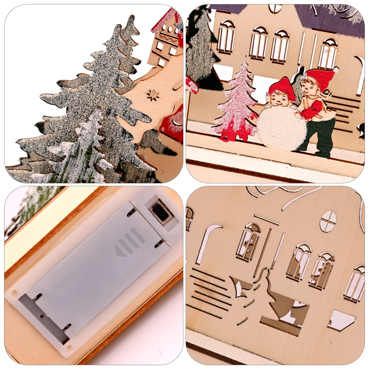 TSLBW Christmas Lights Wooden Festive Scenes LED Wooden Christmas Village Scene Wooden Illuminated Bridge Festive Window Decoration Ornament Indoor Christmas Decoration Battery Operated