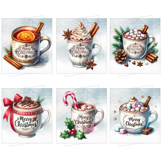 Charity Christmas Cards | 30 Pack Xmas Cards Multipack | 6 Unique Christmas Drink Designs Festive Seasons Greetings For Friends and Family 2024