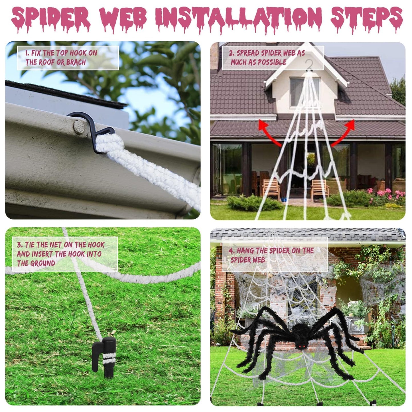 Halloween Decorations Spider Web, Giant Triangle Spider Web and Scary Halloween Spider Props for Indoor Outdoor Porch Yard Scary Haunted House Halloween Party