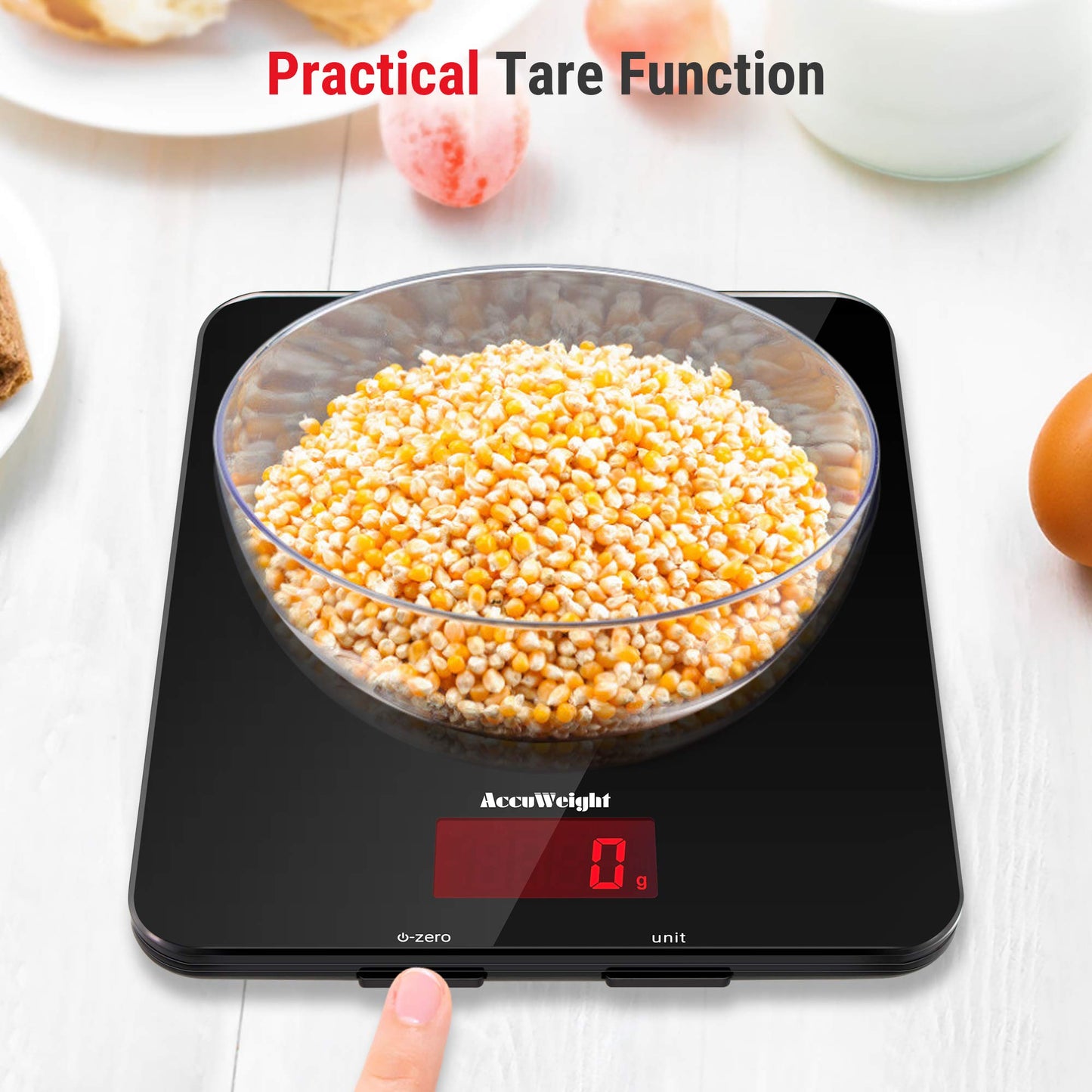 ACCUWEIGHT 201 Digital Kitchen Scales with Tempered Glass Platform Electronic Weighing Food Scale with Backlit LCD Display Multifunctional, for Office School Home Baking Cooking, 5kg/11lb