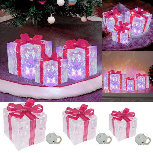 Christmas Decoration Christmas Glowing Decoration Gift,Ornament With Bow Christmas,Light Up Present Boxes Christmas,Christmas Light Under Xmas Tree Luminous Outdoor Decorative Gift (BC 19x19cmx5cm)