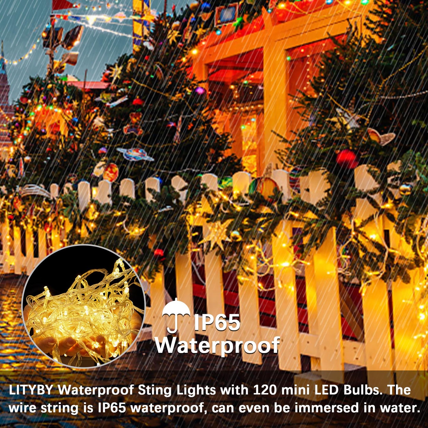 LITYBY Fairy Lights Plug in Waterproof,15M/49ft 120 LED String Lights Main Powered,8 Modes Remote Control Outdoor/Indoor,Garden Christmas Lights for Patio,Bedroom,Party Decorations (Warm White)