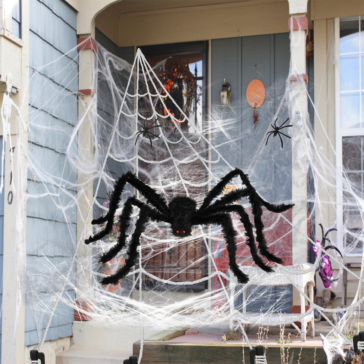 Halloween Decorations Spider Web, Giant Triangle Spider Web and Scary Halloween Spider Props for Indoor Outdoor Porch Yard Scary Haunted House Halloween Party