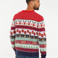 NOROZE Men's Christmas Jumper Novelty Fair Isle Sweater Chunky Knit Xmas Jumpers for Women Unisex Pullover (XL, Reindeer Stripe Ecru)