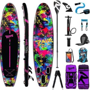 Tidal Rave Neon Inflatable Stand Up Paddle SUP Board 10'6ft with Accessories